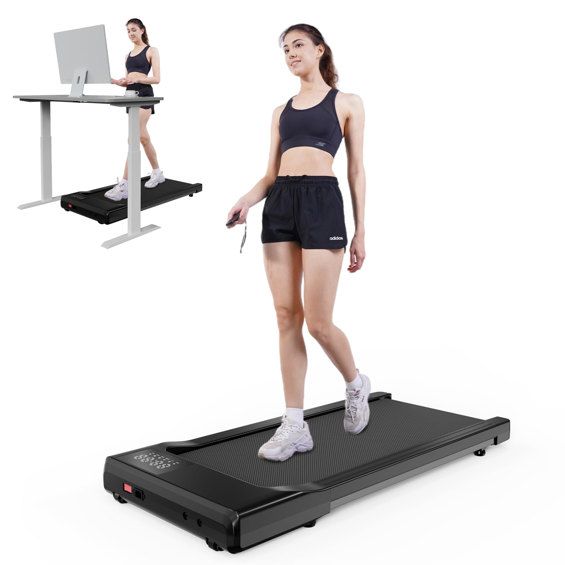 SupeRun Under Desk Treadmill, 300 Lbs Capacity for Office and Home Use with |5 HP Quiet Motor and Remote Control LED Display