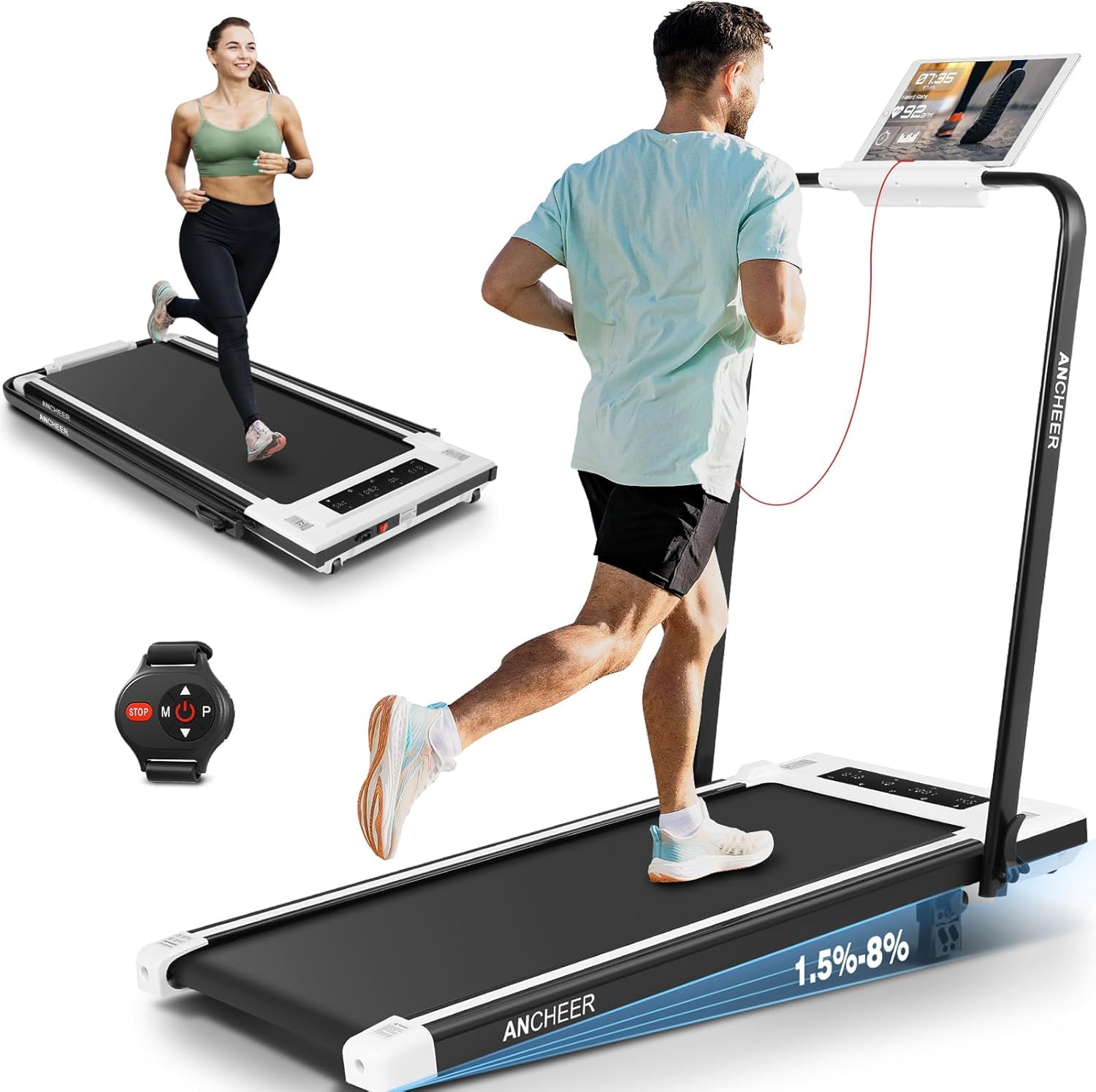  ANCHEER Under Desk Treadmill for Home/Gym/Office with Incline - Compact Electric Walking Machine with LED Touch Screen and Remote Watch
| ANCHEER Max 300 lb Capacity Incline Treadmill with Folding Design - Under Desk Electric Walking Pad for Home & Gym
| 